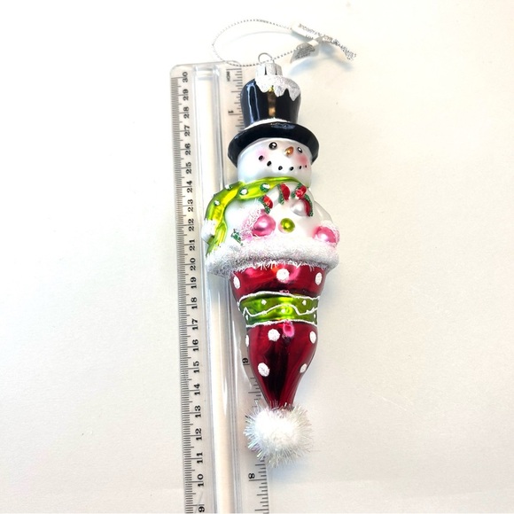 Christmas Ornament Mercury Glass Signed JS Snowman Coming Out Of Hat - Picture 7 of 9